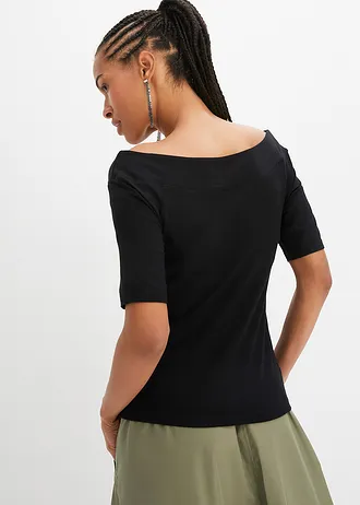 Carmen-shirt van een viscose mix, Kleur: zwart