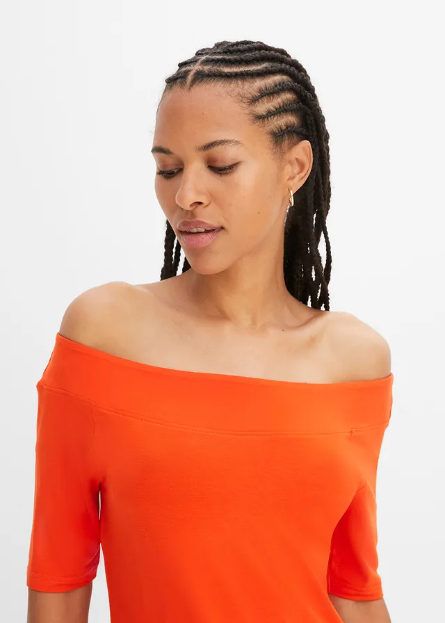 T-shirt encolure Bardot en viscose extensible • orange sanguine • product-page.page-title-suffix