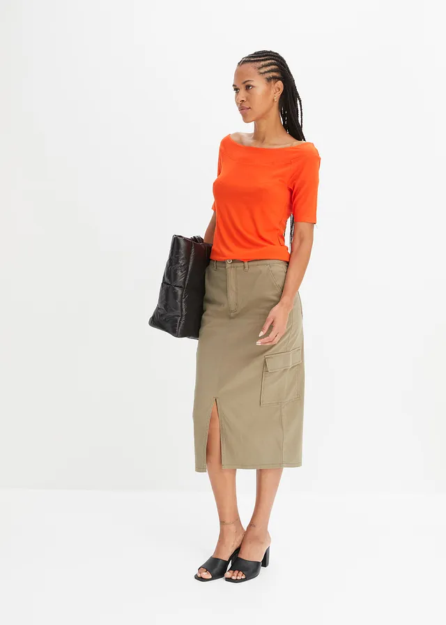 T-shirt encolure Bardot en viscose extensible • orange sanguine • product-page.page-title-suffix