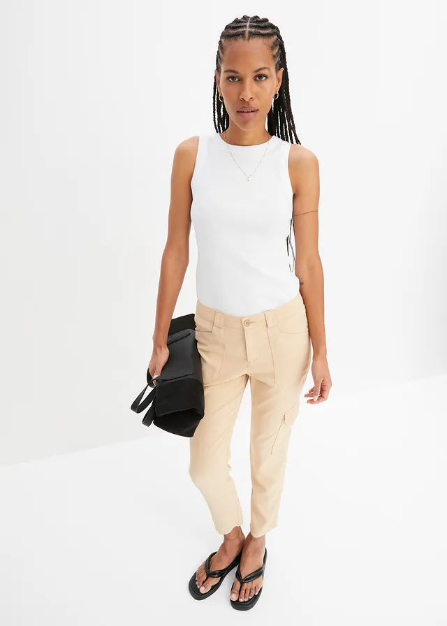 Geribde top met racerback van biologisch katoen wit