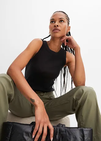 Žebrovaný top z čisté organické bavlny • černá • bonprix obchod