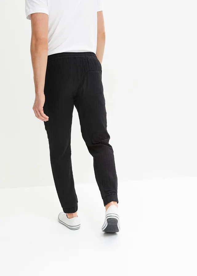 Pantalon jogger regular en gaze de coton, fuselé • noir • product-page.page-title-suffix