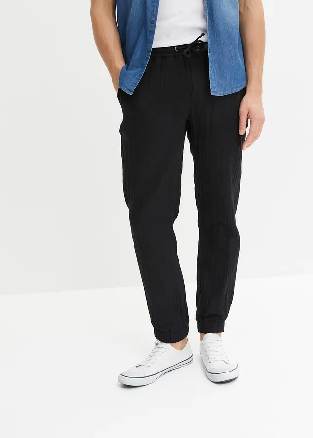 Regular fit instapbroek van mousseline, tapered
