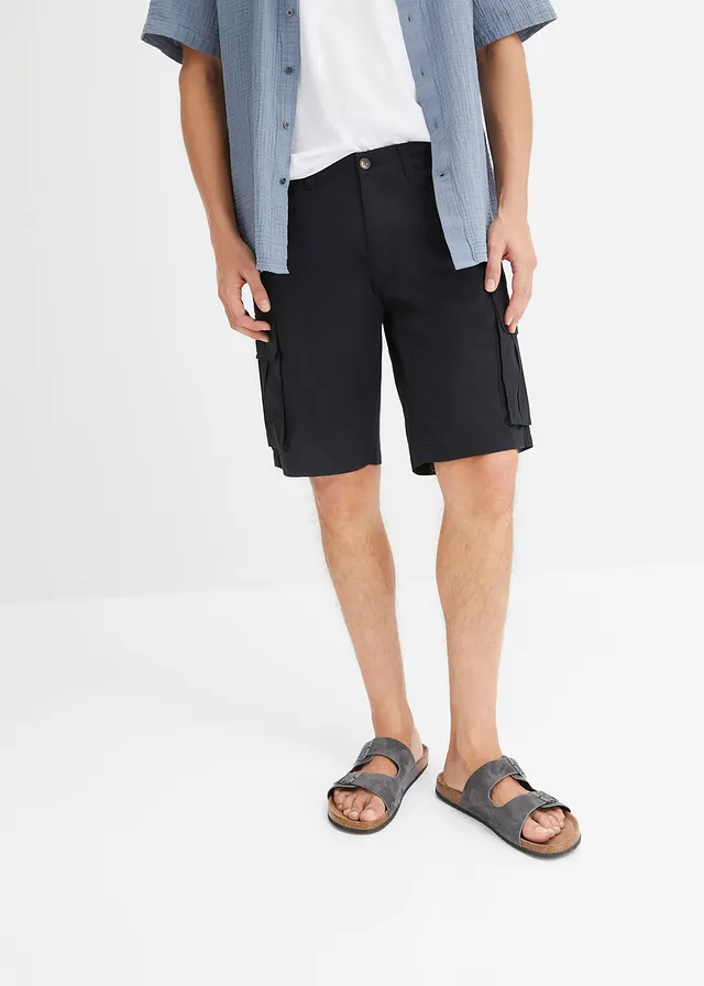 Stretch cargo bermuda, regular fit, Kleur: zwart