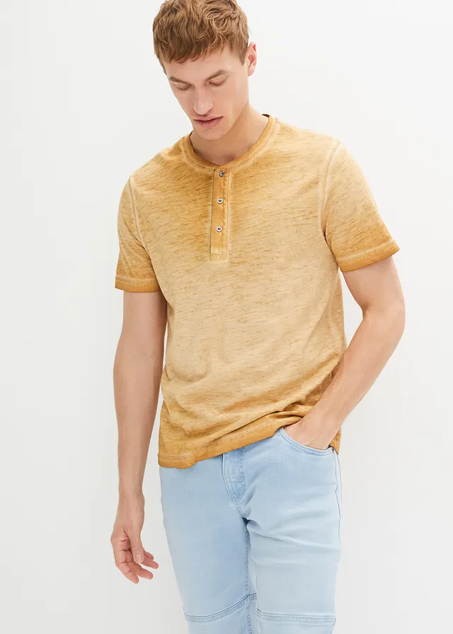 T-shirt col tunisien 100% coton, aspect délavé • beige foncé used • product-page.page-title-suffix