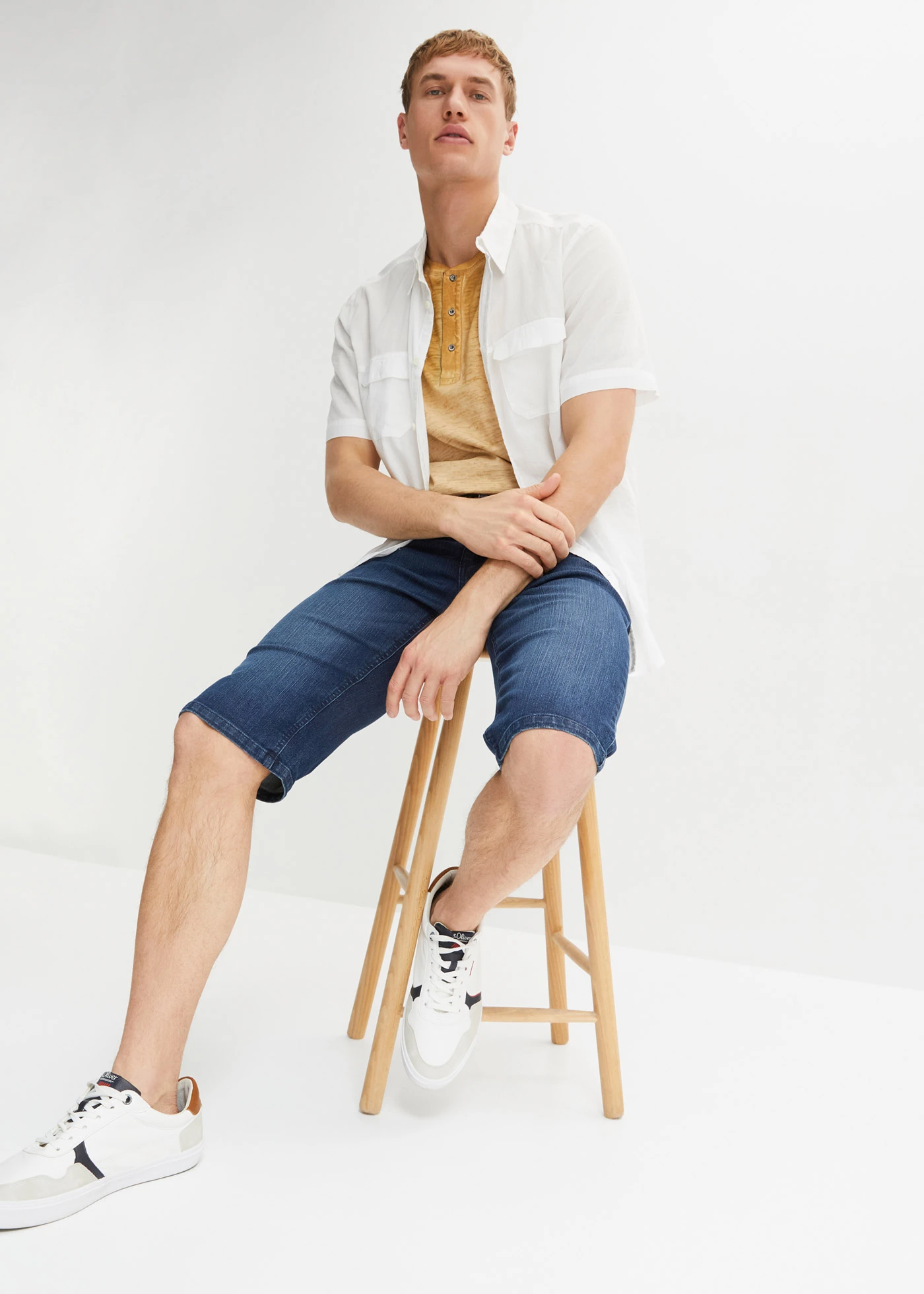 Bluză henley cu mâneci scurte, cu aspect prespălat, din bumbac organic 100% • bej uzat • magazin bonprix