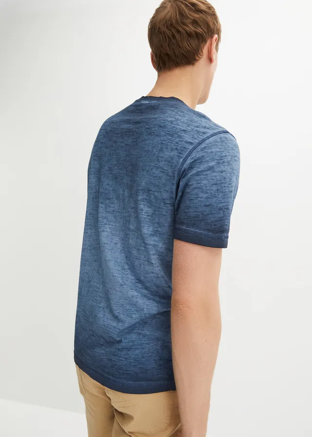 Henley shirt van biologisch katoen in washed out look, Kleur: indigo used