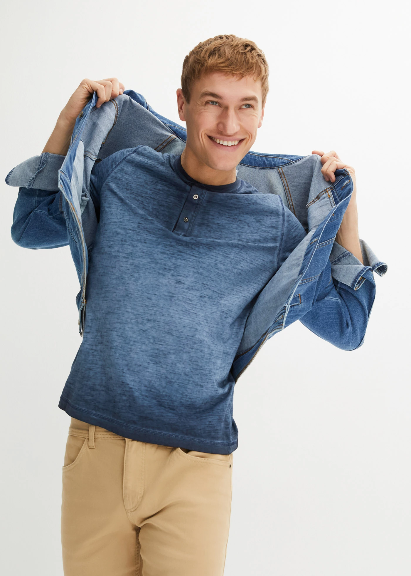 Henley tričko z čisté organické bavlny se sepraným vzhledem, krátký rukáv • indigo used • bonprix obchod