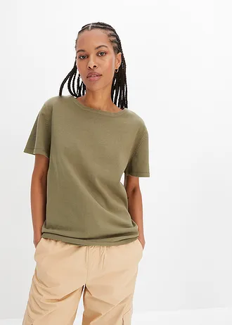 Fijn gebreid shirt van katoen • olijfgroen • bonprix online shop