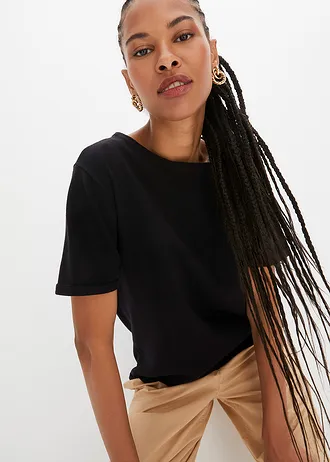 Fijn gebreid shirt van katoen • zwart • bonprix online shop