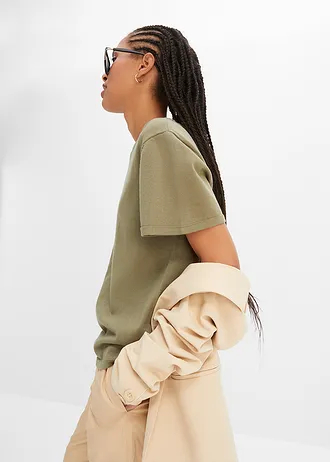 Fijn gebreid shirt van katoen • olijfgroen • bonprix online shop