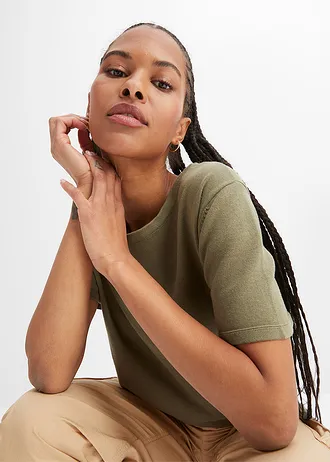 Fijn gebreid shirt van katoen • olijfgroen • bonprix online shop