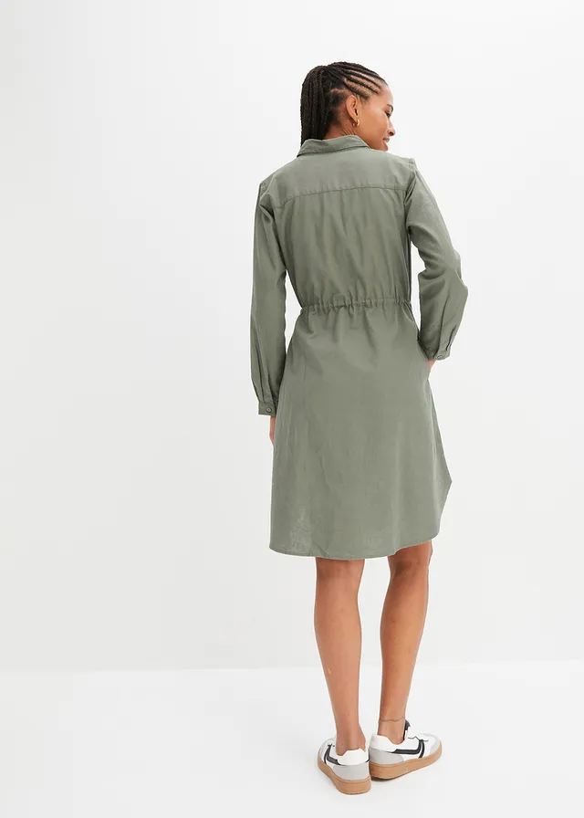 Robe-chemise en lin et coton, Couleur: olive