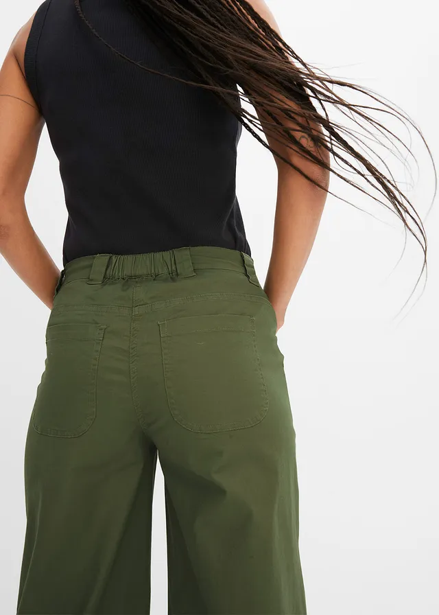 Jean large, taille haute et élastiquée • olive • product-page.page-title-suffix