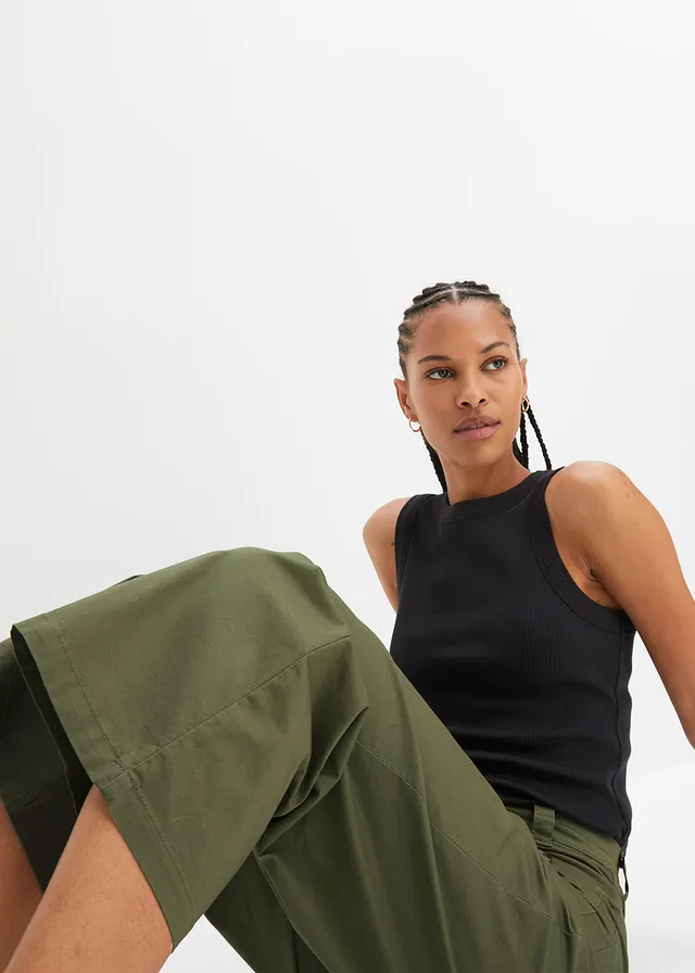 Jean large, taille haute et élastiquée • olive • product-page.page-title-suffix