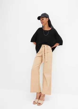 Oversized shirt van soepele vicose, Kleur: zwart