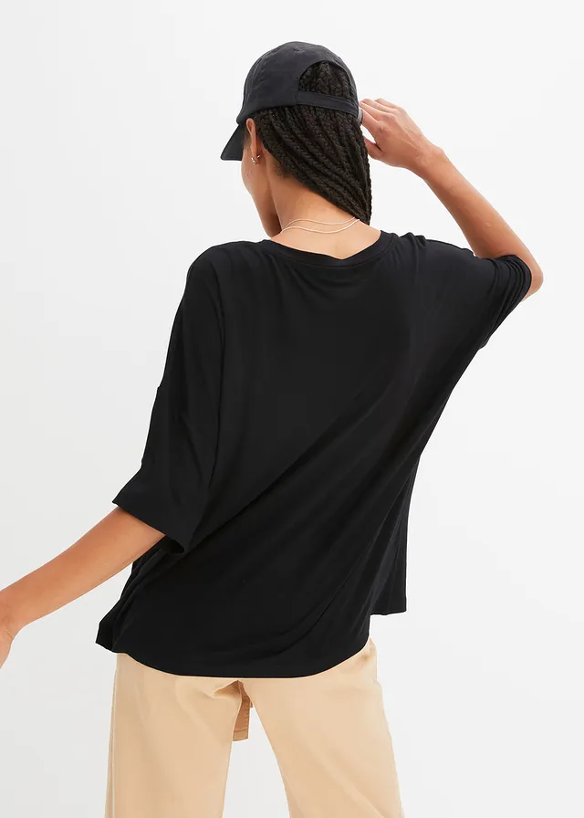 T-shirt oversize en viscose fluide, Couleur: noir