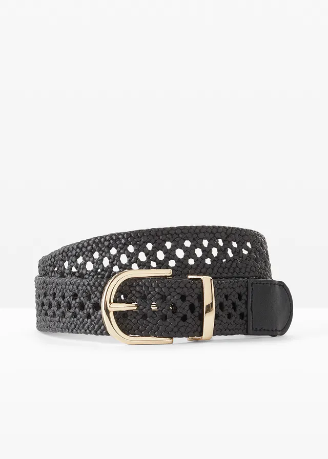 Gevlochten riem met klassieke gesp, Kleur: zwart