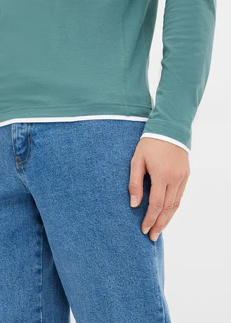 Bluză 2 în 1 cu mâneci lungi (set/2 buc.) • indigo deschis + gri-verde • magazin bonprix