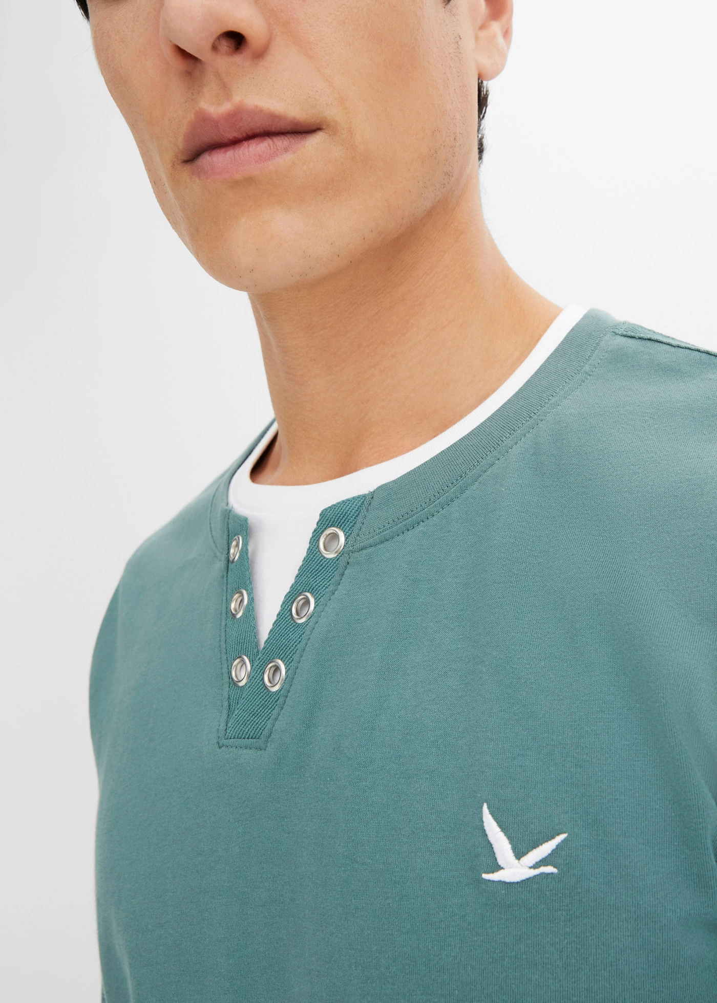 2-in-1 longsleeve (set van 2) • lichtindigo+grijsgroen • bonprix online shop