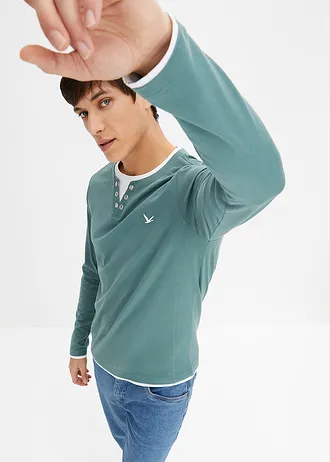 2-in-1 longsleeve (set van 2) • lichtindigo+grijsgroen • bonprix online shop