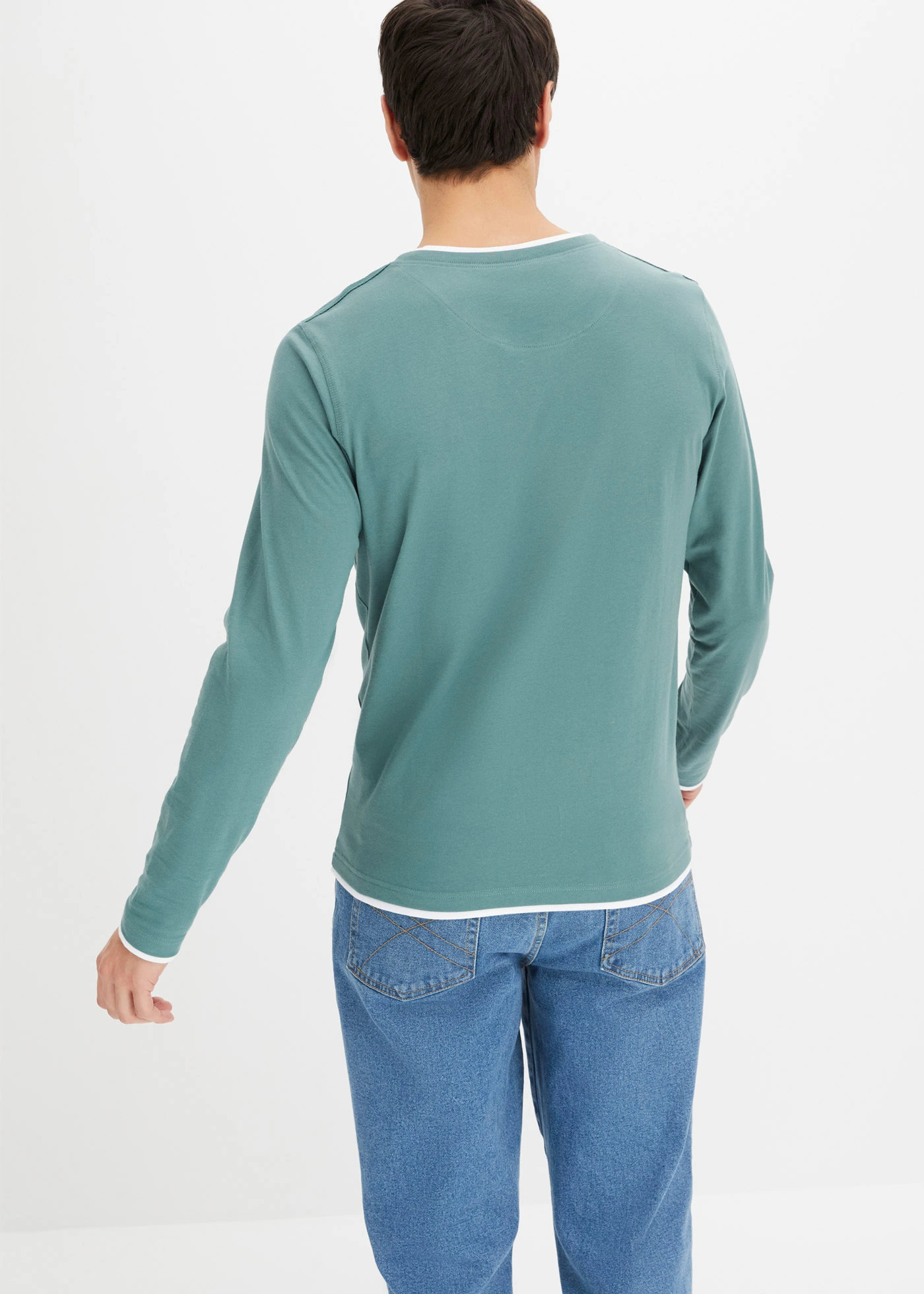 Bluză 2 în 1 cu mâneci lungi (set/2 buc.) • indigo deschis + gri-verde • magazin bonprix