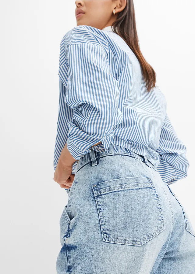 Barrel jeans met mid waist en comfortband • ijsblauw denim • product-page.page-title-suffix