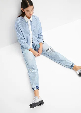 Blugi barrel Mid Waist, cu talie confortabilă • bleu prespălat • magazin bonprix