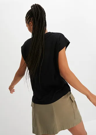 T-shirt in een zachte viscosemix, Kleur: zwart