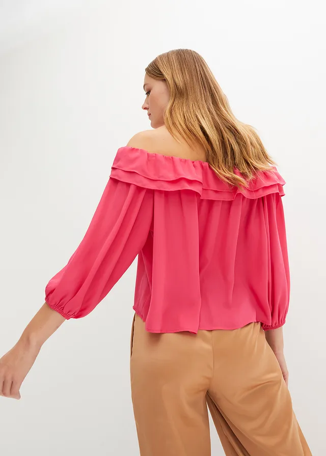 Blouse Carmen en polyester, Couleur: rose foncé