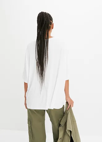 Oversized shirt van soepele vicose, Kleur: wit