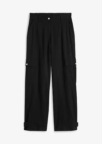 Cargo broek met linnen • zwart • bonprix online shop