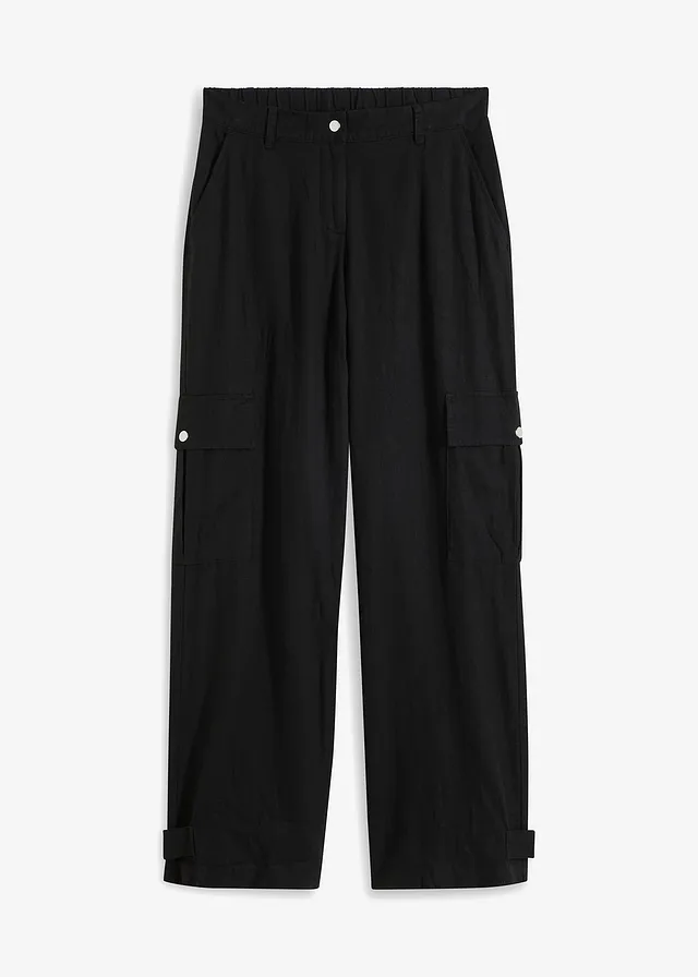 Cargo broek met linnen • zwart • bonprix online shop