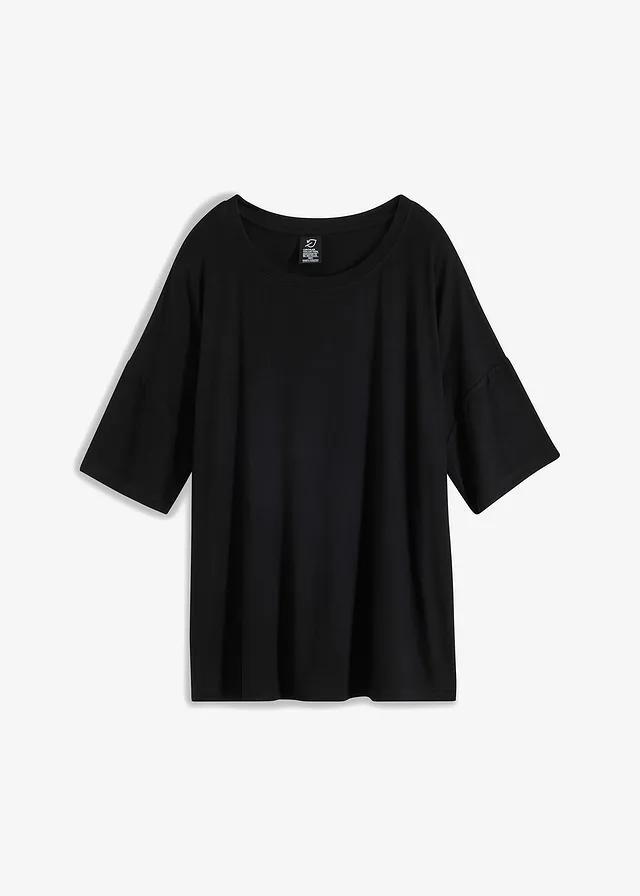 Oversized shirt van soepele vicose, Kleur: zwart