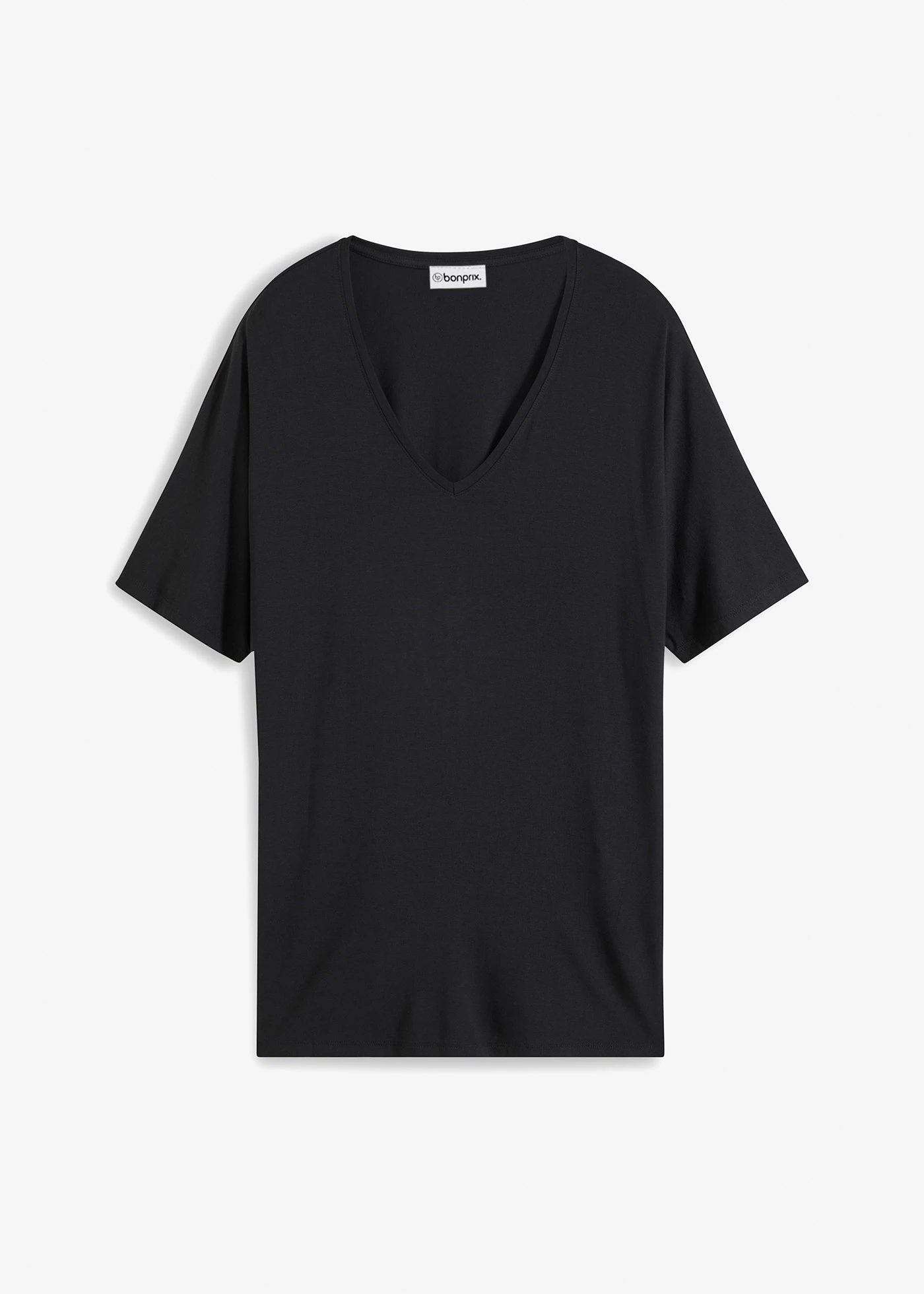 Długi T-shirt z mieszanki wiskozy • czarny • sklep bonprix