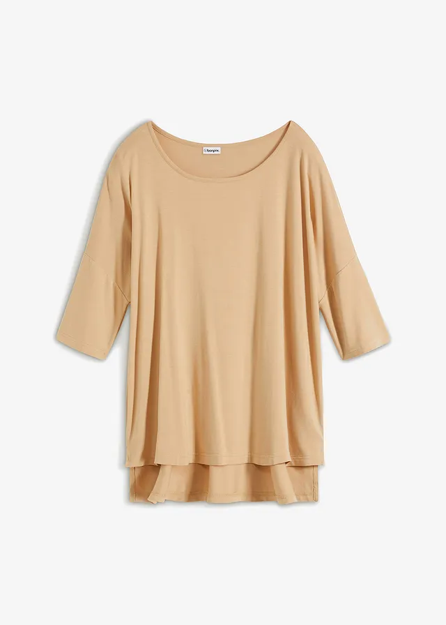 Boxy shirt in een zachte viscosemix, Kleur: latte macchiato