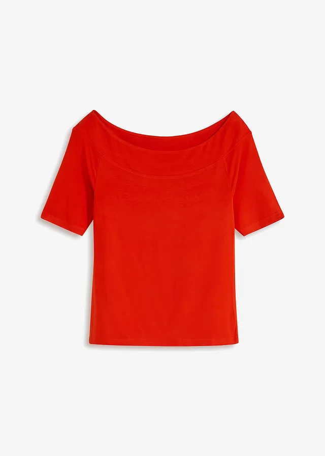 T-shirt encolure Bardot en viscose extensible