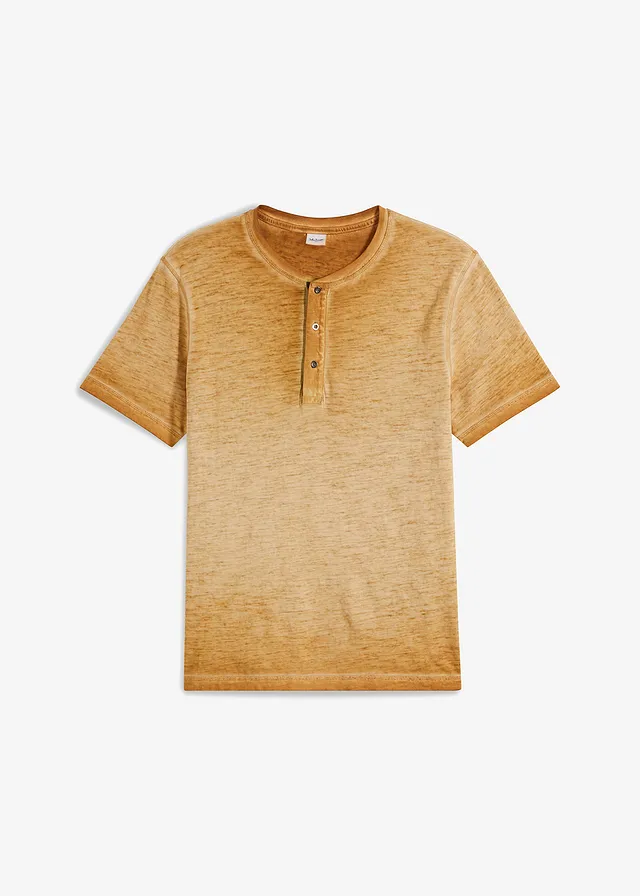 Bluză henley cu mâneci scurte, cu aspect prespălat, din bumbac organic 100% • bej uzat • magazin bonprix