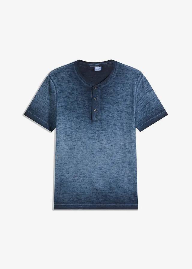 T-shirt col tunisien 100% coton, aspect délavé