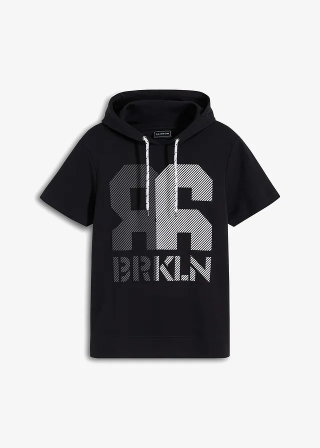T-shirt à capuche en molleton épais, Couleur: noir imprimé