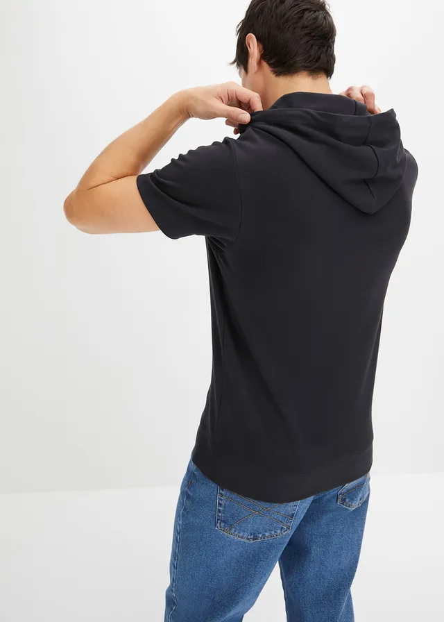 T-shirt à capuche en molleton épais, Couleur: noir imprimé