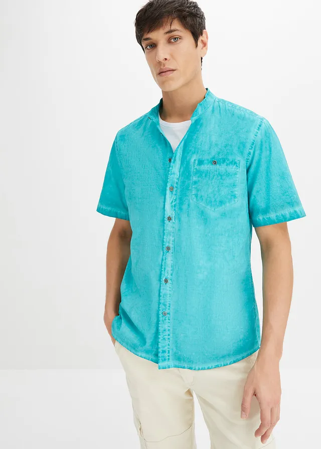 Overhemd in washed out look met korte mouwen • smaragd used • product-page.page-title-suffix