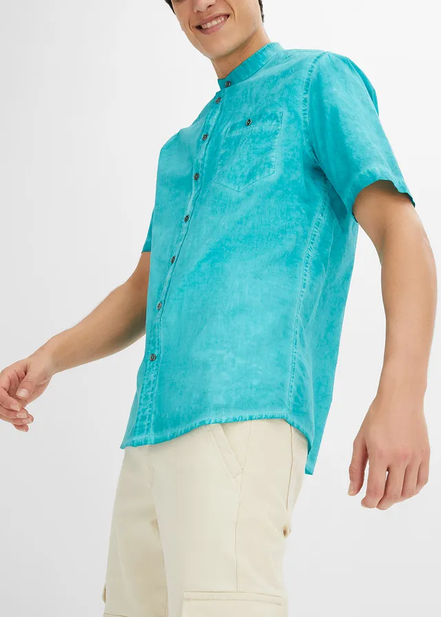 Overhemd in washed out look met korte mouwen • smaragd used • product-page.page-title-suffix