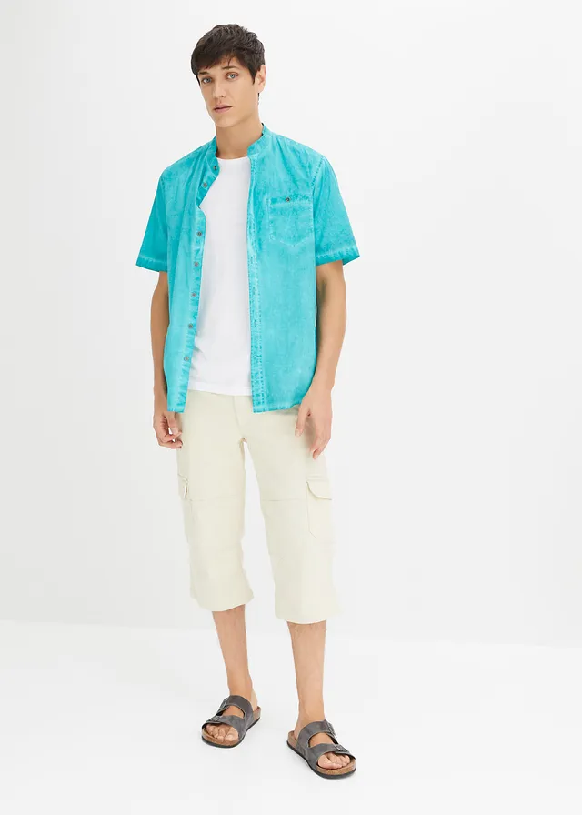Overhemd in washed out look met korte mouwen • smaragd used • product-page.page-title-suffix