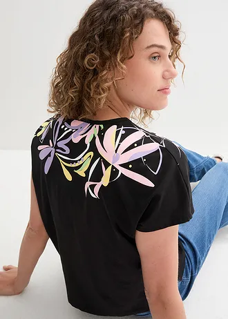 Shirt bawełniany z rękawami 1/2 • czarny z nadrukiem • bonprix obchod