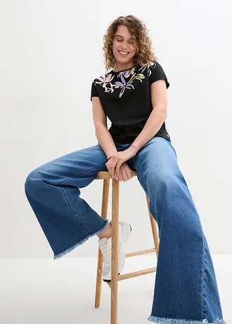 Shirt bawełniany z rękawami 1/2 • czarny z nadrukiem • bonprix obchod