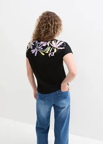 Shirt bawełniany z rękawami 1/2 • czarny z nadrukiem • bonprix obchod