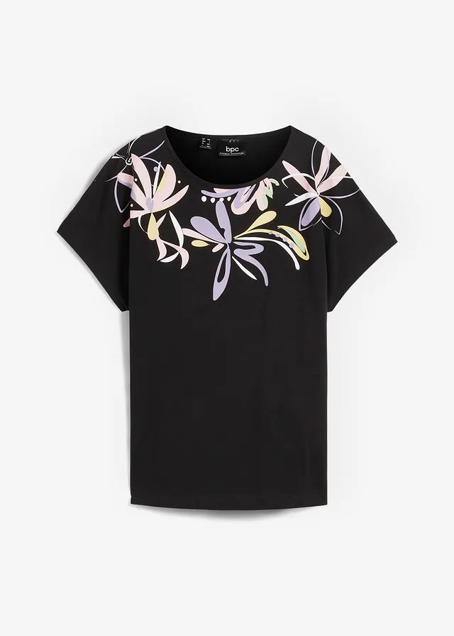 Shirt bawełniany z rękawami 1/2 • czarny z nadrukiem • bonprix obchod