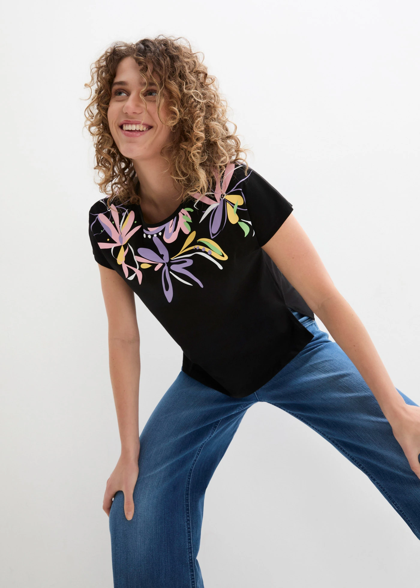 Shirt bawełniany z rękawami 1/2 • czarny z nadrukiem • bonprix obchod