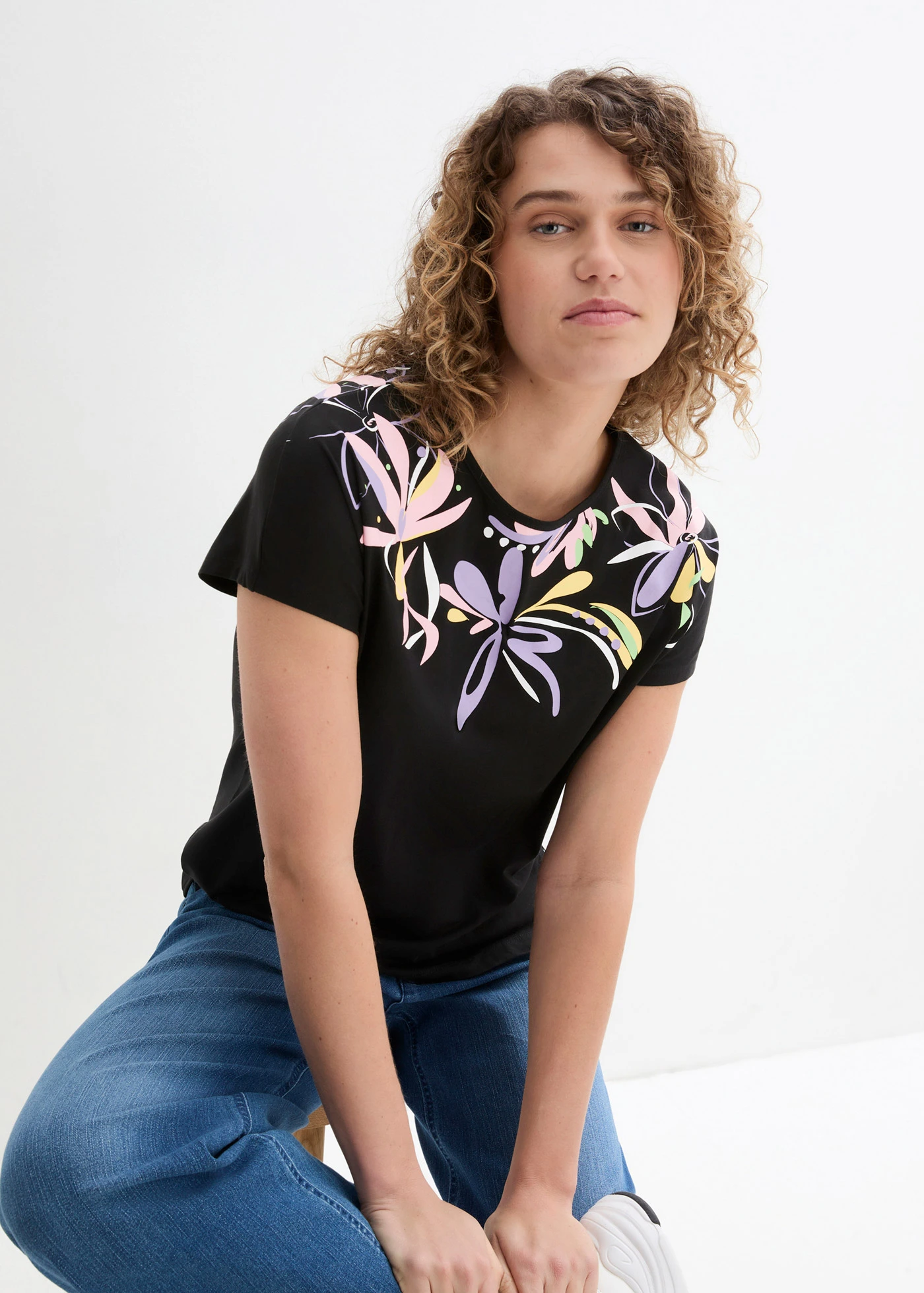 Shirt bawełniany z rękawami 1/2 • czarny z nadrukiem • bonprix obchod